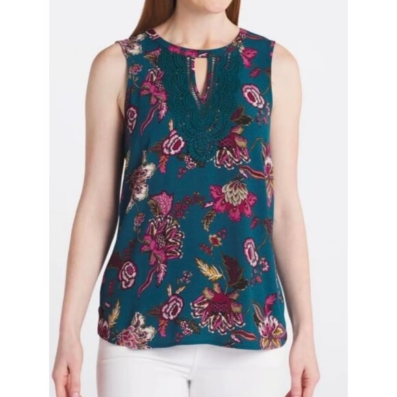Daniel Rainn Women's Floral Flow Tank with Crochet Neckline Plus Size 2X Blue - Picture 1 of 9